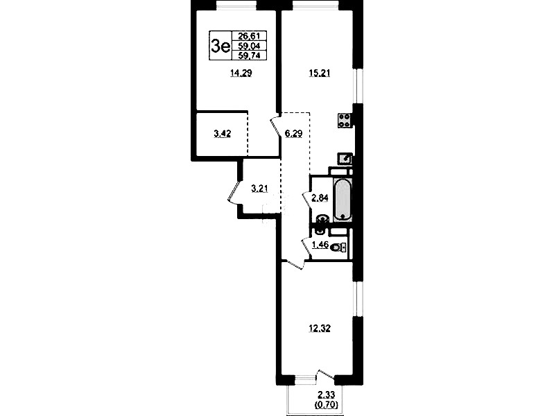 2-комнатная квартира 59.74 м², 7/12 эт., ЖК «Новые Лаврики»